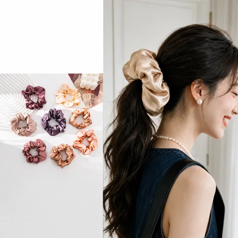 Luxury Large Mulberry Silk Scrunchie Solid Color High Elasticity Hair Tie Hair Wrap For Women Girls Soft Hair Accessory