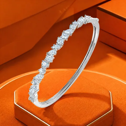 Elegant S925 Sterling Silver Geometric Moissanite Bracelet For Women Minimalist D Color Moissanite Inlaid Bangle GRA