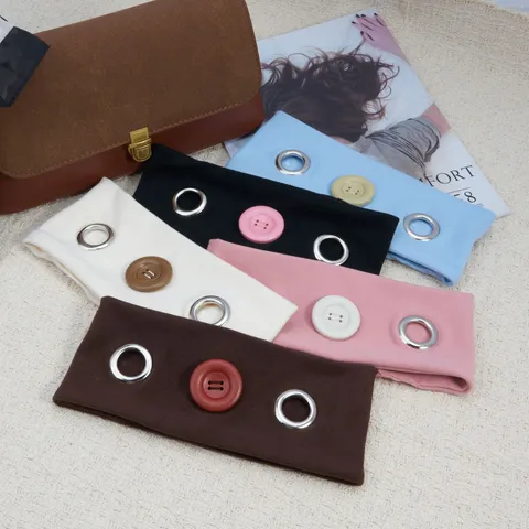Punk Style Button Headband Metal Ring Rock Fabric Hollow Elastic Hair Band Sweet Cool Solid Color Hair Accessories For Women