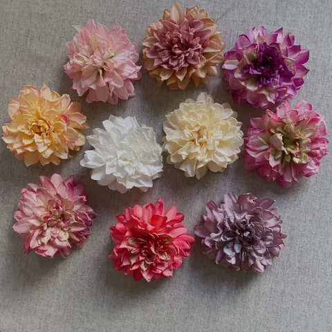 Cabeza de Flor de Dalia Artificial Tela de Seda Borde Tostado Vintage DIY Accesorios de Cabello Accesorios de Fotografía de Boda