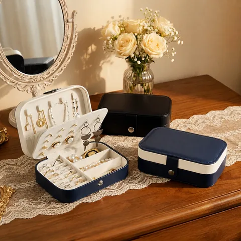 Portable Travel Jewelry Box PU Leather Organizer Case For Rings Earrings Necklaces Bracelet Storage Small Jewelry Display Case