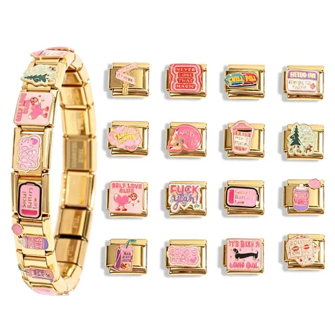 Maillon de Bracelet Modulaire Italien en Acier Inoxydable Or DIY Phrases d'Argot Personnalité Bijoux de Mode Maillons de Remplacement Unisexe