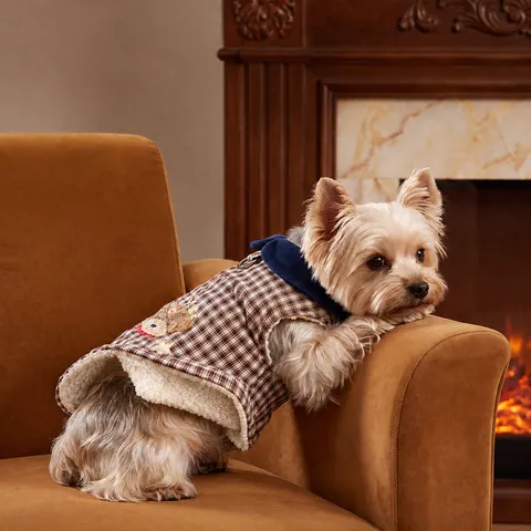 Retro Plaid Pet Vest Fleece Warm Puppy Dog Clothes Contrast Collar Winter Apparel For Small Dogs And Cats