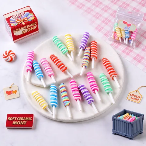 Accessori Fai-da-te Lecca-lecca in Argilla Polimerica di Simulazione Parti Colorate a Forma di Marshmallow a Spirale per Decorazione di Fermagli per Capelli e Cover del Telefono