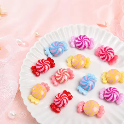 Charms En Forme De Bonbon Simulation Résine Colorée Motif Spirale Noeud Flatback Pour Bricolage Fabrication De Bijoux Décoration De Coque