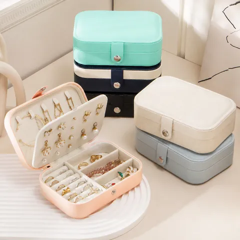 Portable PU Leather Jewelry Box For Women Travel Mini Jewelry Organizer Case For Rings Earrings Necklaces Storage Case Birthday Gift