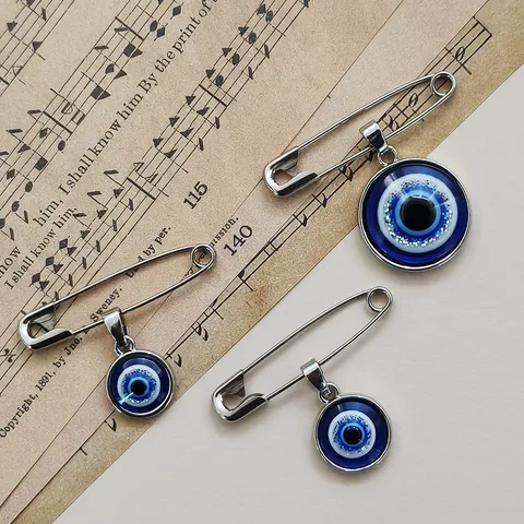 Turkish Evil Eye Safety Pin Brooch Vintage Nazar Eye Lapel Pin Retro Alloy Blue Eye Breastpin Jewelry Accessory For Unisex Wear