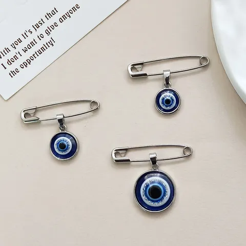 Turkish Evil Eye Safety Pin Brooch Vintage Nazar Eye Lapel Pin Retro Alloy Blue Eye Breastpin Jewelry Accessory For Unisex Wear