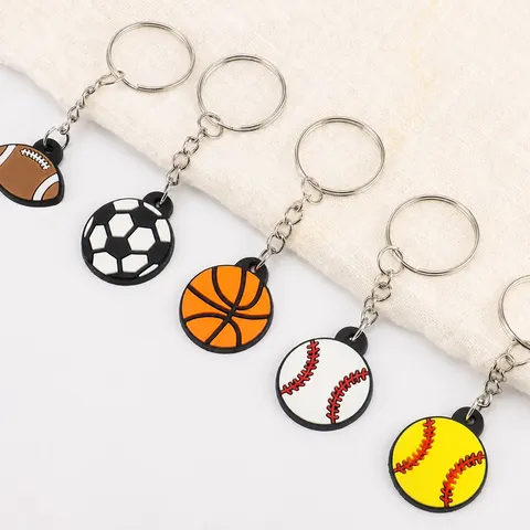 Creative Mini Sports Ball Keychain 3D Simulation Football Basketball Rugby Baseball Pendant Soft Silicone Keyring Bag Decoration Accessories For Sports Fans Gifts
