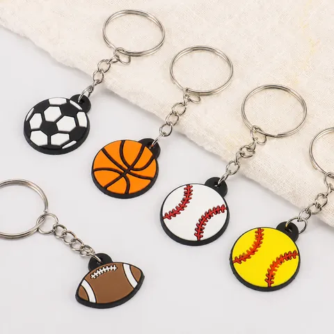Portachiavi Creativo a Mini Palla Sportiva Simulazione 3D Calcio Basket Rugby Baseball Ciondolo in Silicone Morbido Decorazione per Borse Regalo per Tifosi