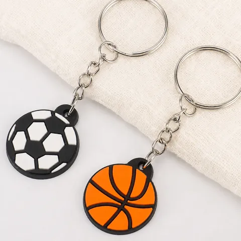 Creative Mini Sports Ball Keychain 3D Simulation Football Basketball Rugby Baseball Pendant Soft Silicone Keyring Bag Decoration Accessories For Sports Fans Gifts