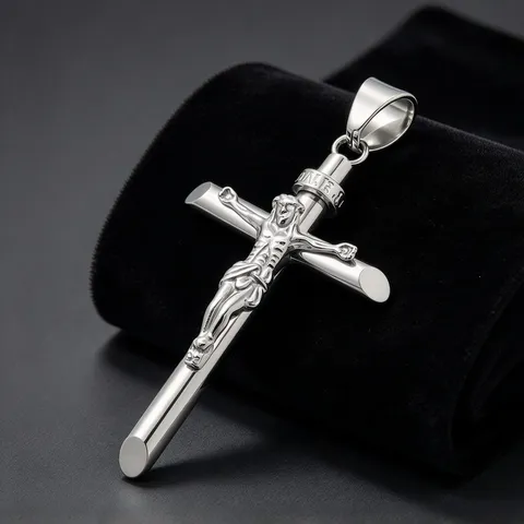 Trendy Stainless Steel Cross Pendant Hip Hop Street Style Cylindrical Crucifix Pendant Only Without Chain For Men Jewelry Gift