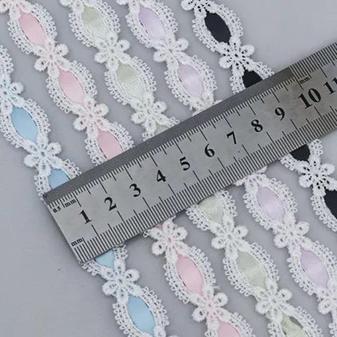 Lolita Style Water Soluble Embroidery Lace Ribbon With Satin Ribbon Polyester Hollow Out Floral Lace Trim For DIY Clothing Sewing Accessories
