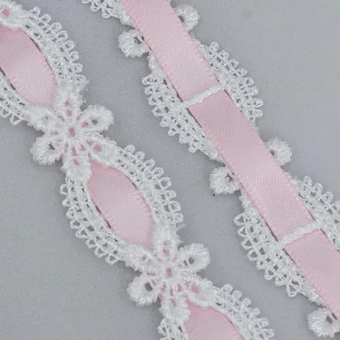 Lolita Style Water Soluble Embroidery Lace Ribbon With Satin Ribbon Polyester Hollow Out Floral Lace Trim For DIY Clothing Sewing Accessories