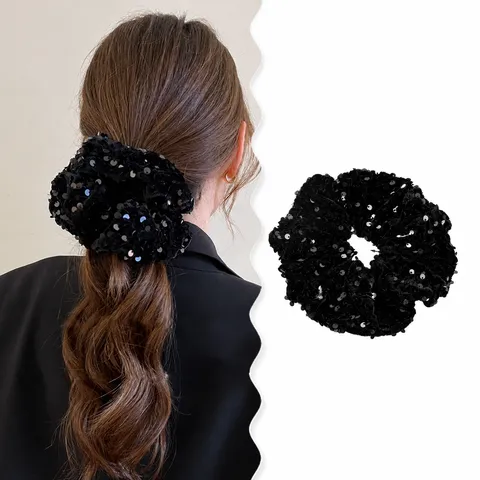 Chouchous en Velours à Paillettes Brillantes Élastiques à Cheveux pour Femmes Rétro Bandeaux à Paillettes Accessoires de Coiffure