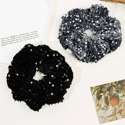 Chouchous en Velours à Paillettes Brillantes Élastiques à Cheveux pour Femmes Rétro Bandeaux à Paillettes Accessoires de Coiffure