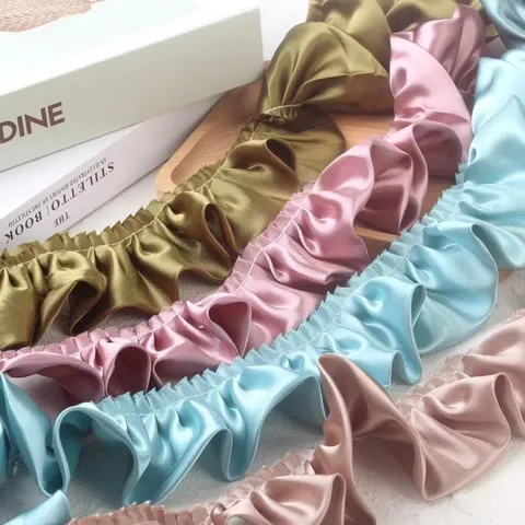 Satijnen Stof Geplooide Kantafwerking Dubbellaags Ruche Lint Voor Trouwjurk Rok Gordijn Home Textiel DIY Naaien Craft Accessoires