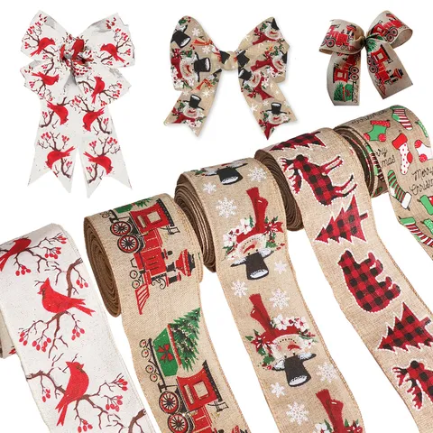 Weihnachten Kunstleinen Band Jute Deko Drahtband Für Weihnachtsbaum DIY Schleifen Geschenkverpackung Party Haus Dekoration