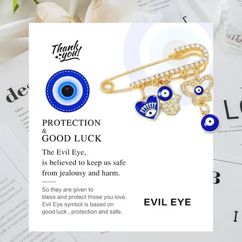 Turkish Evil Eye Brooches Gold Color Alloy Rhinestone Hamsa Hand Butterfly Heart Charms Ethnic Style Clothing Decoration For Women