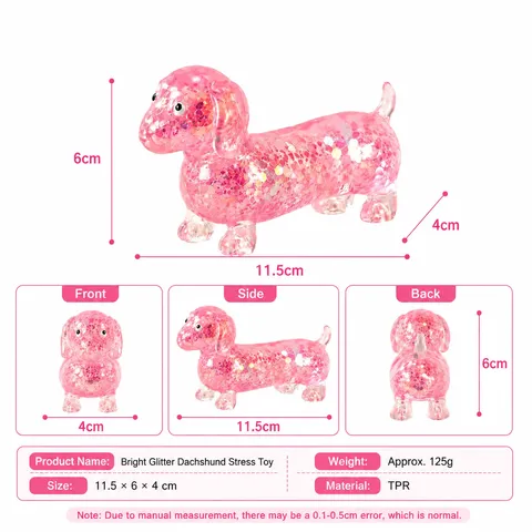 Jouet Squishy Teckel au Maltose à Paillettes TPR Soulagement du Stress Jouet à Presser Forme de Chien Dessin Animé Cadeau Enfants Adultes