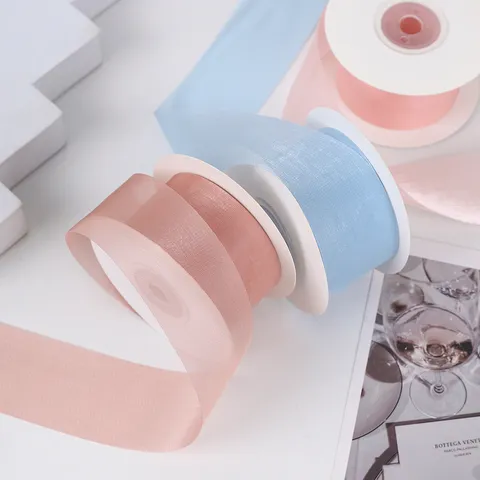 Polyester Sheer Organza Ribbon Shimmer Gauze Trim Roll For DIY Bow Making Flower Gift Box Packaging Decor Party Wedding Craft Supply