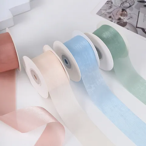 Polyester Sheer Organza Ribbon Shimmer Gauze Trim Roll For DIY Bow Making Flower Gift Box Packaging Decor Party Wedding Craft Supply
