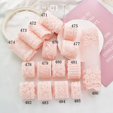 Ribete de Encaje Bordado de Malla Rosa Para Accesorios Para el Cabello DIY Cinta Materiales de Artesanía Encaje Floral de Moda Para Niñas Mujeres Accesorios