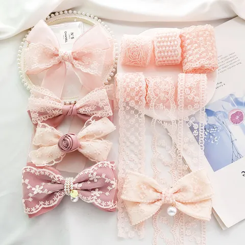 Ribete de Encaje Bordado de Malla Rosa Para Accesorios Para el Cabello DIY Cinta Materiales de Artesanía Encaje Floral de Moda Para Niñas Mujeres Accesorios