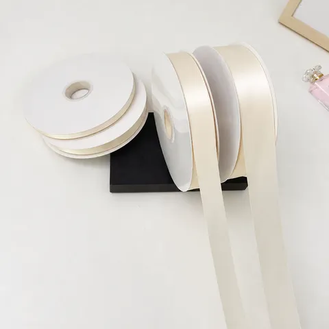 Double Sided Cream White Satin Ribbon Elegant Bow Accessory For Gift Flower Packaging DIY Handcraft Material Polyester Decorative Ribbon Large Roll