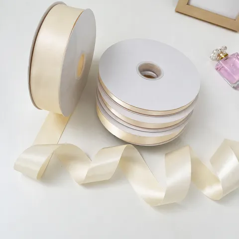 Double Sided Cream White Satin Ribbon Elegant Bow Accessory For Gift Flower Packaging DIY Handcraft Material Polyester Decorative Ribbon Large Roll