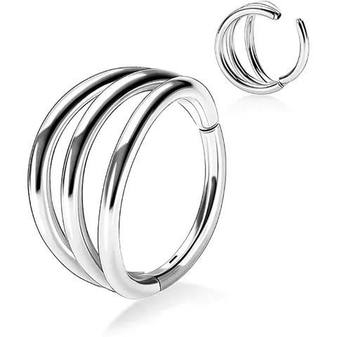 316L Acero Inoxidable Tres Aros Bisagra Segmento Aro de Nariz Clicker Piercing Cartílago Oreja Unisex Joyas de Cuerpo