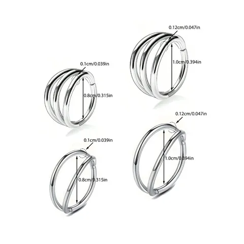316L Acero Inoxidable Tres Aros Bisagra Segmento Aro de Nariz Clicker Piercing Cartílago Oreja Unisex Joyas de Cuerpo