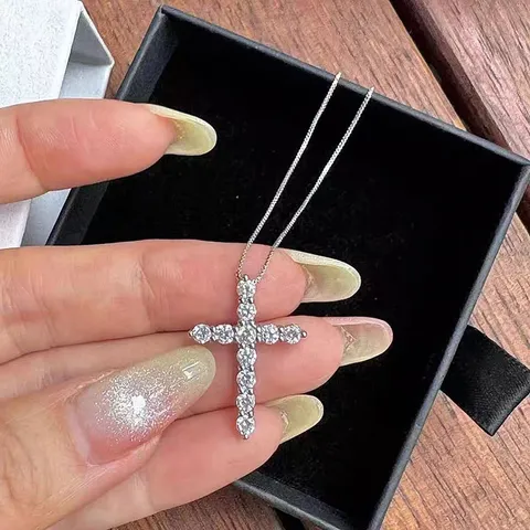 Fashion Zinc Alloy Rhinestone Cross Necklace For Men Women Hip Hop Silver Color Clavicle Chain Minimalist Jewelry Gift