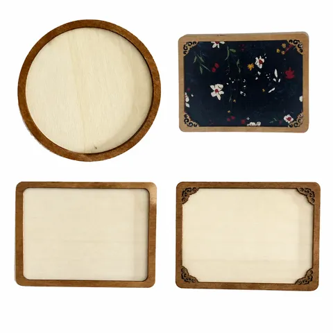 Accesorios de Marco de Madera DIY para Imán de Nevera Estilo Chino Piezas de Madera Redondas y Rectangulares Envejecidas para Bordado Decoración Artesanal