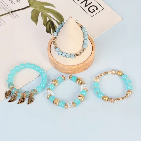 Böhmisch Blatt Anhänger Mehrlagige Perlen Armband Für Damen Herren Glas Legierung Quadratische Perlen Elastisch Strand Schmuck
