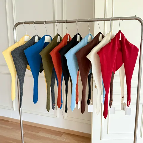 Pure Wool Solid Color Knitted Triangle Scarf For Women Autumn Winter Warm Shawl Wrap Neck Protector Decorative Scarf