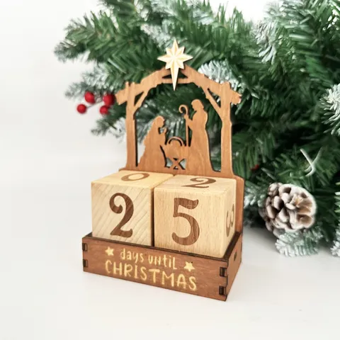 Ξύλινο Χριστουγεννιάτικο Ημερολόγιο Advent Επιτραπέζιο Διακοσμητικό Γέννηση Πυξάρι Μπλοκ Αντίστροφης Μέτρησης Διακόσμηση Σπιτιού Δώρο