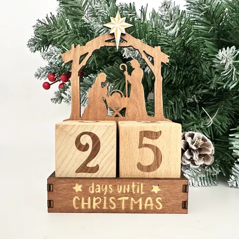 Ξύλινο Χριστουγεννιάτικο Ημερολόγιο Advent Επιτραπέζιο Διακοσμητικό Γέννηση Πυξάρι Μπλοκ Αντίστροφης Μέτρησης Διακόσμηση Σπιτιού Δώρο