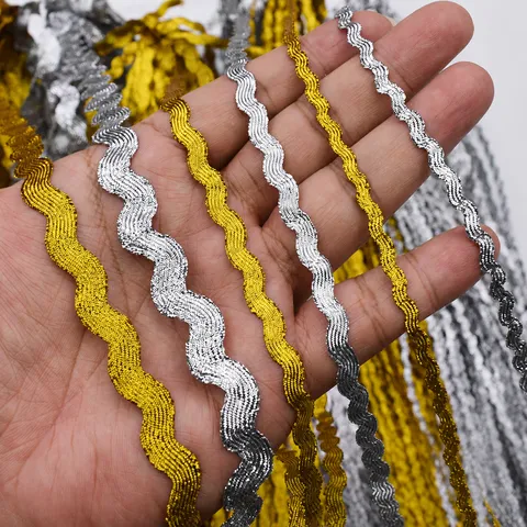 Metallisches Wellenkanten Spitzenbesatz Gold Silber Geflochtenes Band Für Bühnenkostüm Altes Chinesisches Kostüm DIY Nähzubehör 17m Bündel