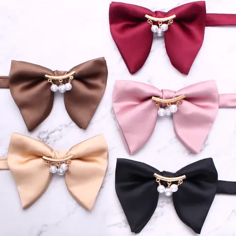 Élégant Nœud Papillon en Satin pour Hommes Femmes Perle Artificielle Boucle en Métal Grand Nœud Papillon Mariage Formel Fête Accessoires Costume
