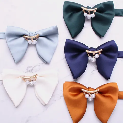 Élégant Nœud Papillon en Satin pour Hommes Femmes Perle Artificielle Boucle en Métal Grand Nœud Papillon Mariage Formel Fête Accessoires Costume