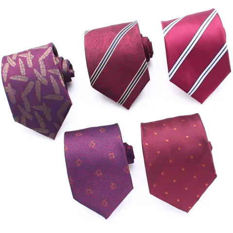 Men Business Formal Polyester Jacquard Wine Red Necktie Wedding Groom Groomsman Striped Paisley Floral Pattern Dress Accessories