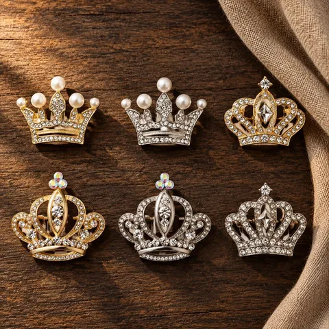 Luxueuse Broche Couronne Coréenne pour Femme en Alliage de Zinc avec Pave Strass et Perle Artificielle Style Palais Vintage Accessoires de Bijoux