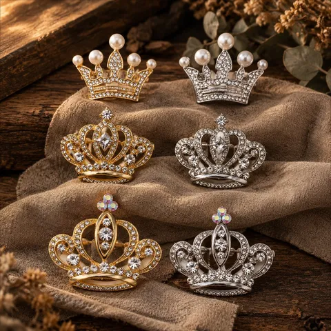Luxueuse Broche Couronne Coréenne pour Femme en Alliage de Zinc avec Pave Strass et Perle Artificielle Style Palais Vintage Accessoires de Bijoux