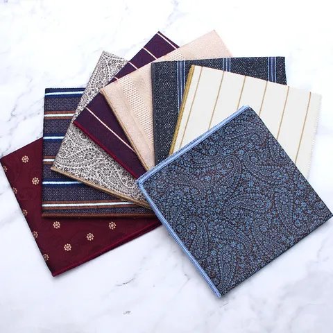 Men's Trendy Polyester Jacquard Striped Paisley Pocket Square For Suit Wedding Banquet Party Accessories Handkerchief