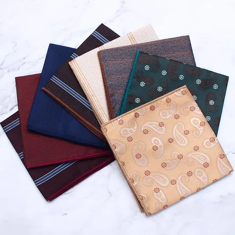 Men's Trendy Polyester Jacquard Striped Paisley Pocket Square For Suit Wedding Banquet Party Accessories Handkerchief