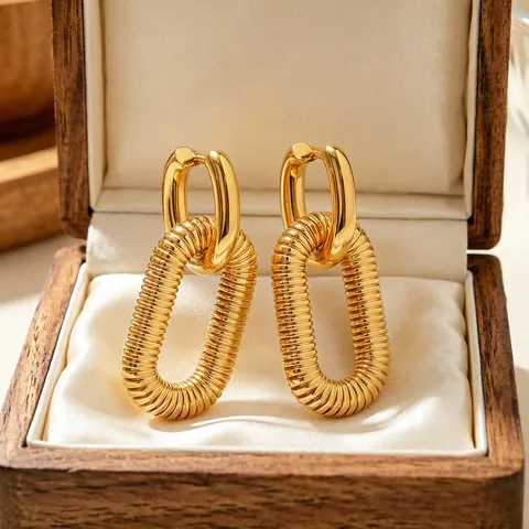 Geometric Stainless Steel Double Ring Hoop Earrings For Women Western Style Minimalist Textured Spiral Round Earrings Fashion Jewelry