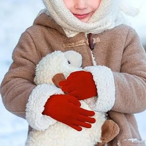 Children's Winter Knitted Gloves Elastic Warm Magic Full Finger Gloves For Boys Girls Ribbed Cuff Solid Color Outdoor Mittens