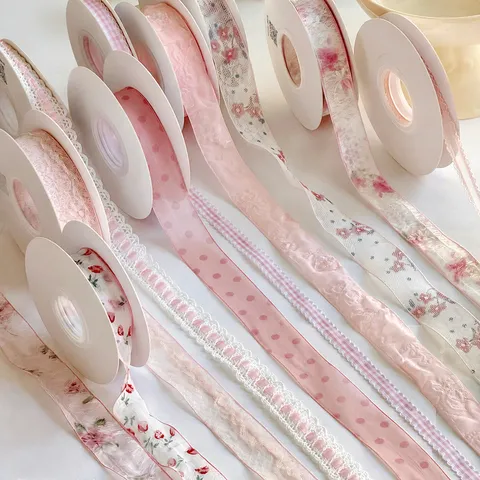 Collection de Rubans Décoratifs Série Rose Rubans Floral Dentelle Mousseline Organza Pour Emballage de Bouquet de Cadeaux Matériaux DIY Floraux