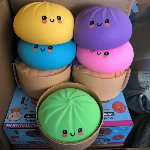 Riesige Simulation Gedämpfte Brötchen Squishy Spielzeug Langsam Steigender Stressabbau Fidget Spielzeug Mit Dampfgarbox Cartoon Ausdruck Weiches TPR Quetschspielzeug